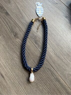 Piper K Navy Rope Necklace with Pearl Pendant -  women Jewelry